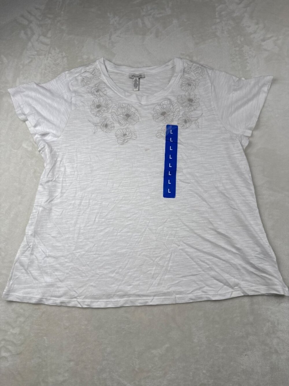 Ella Moss Womens White Floral Embroidered Short Sleeve T-Shirt Size Large